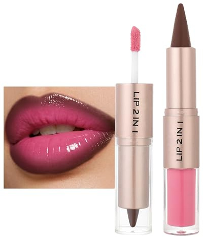 Lip Liner and Gloss Set 2 en 1,Crayon à Lèvres Brun & Gloss Rose, Longue Tenue Sans Transfert, Haute Pigmentation, Hydratant à Lèvres Imperméable, Anti-Bavure et Nourrissant pour Femmes-03