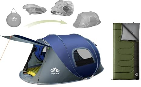 Night Cat Tienda de Campaña Saco de Dormir Pop Up para 2 Personas Impermeable Instantánea Automática Fácil instalación Cúpula Tienda de Cacaciones