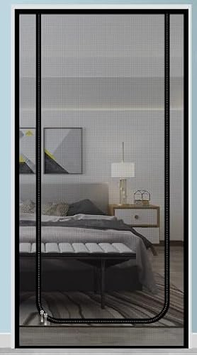 FARYODI Katnät för balkong, 90 x 200 cm, dörrgaller med dragkedja, utan borrning, reptåligt nätgaller för dörrar, fönster, husdjursskydd för katter, små hundar, grå + svart