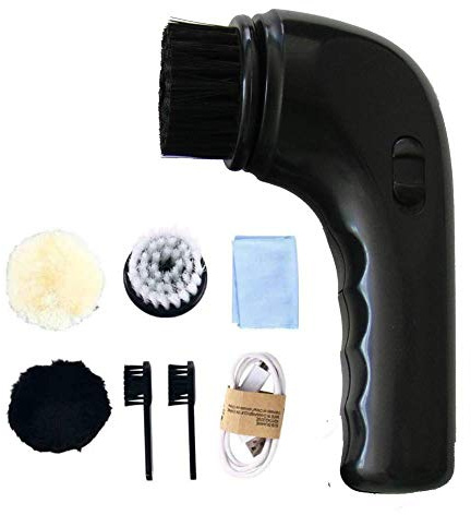 Electric Shoe Polisher - Leather Shoes Cleaner Brush Kit, Portable Leather Care Kit for Boots, Bags, Sofa (Black)