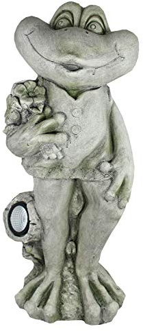 colourliving Solar Gartenfigur Frosch Solarlleuchte Froschfigur 66 cm Hoch LED Gartenleuchte mit Solar rechts guckend Steinoptik Figur