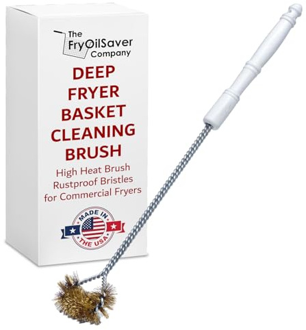 Deep Fryer Basket Cleaning Brush – High-Temp Commercial Kitchen Tool - Heavy Duty Brass Bristles - Heat Resistant to 750F for Food Debris - Deep Fryer Cleaner - Made in USA by FryOilSaver Co. B51C