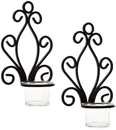 Backbayia 2 Pieces Metal Wall Hanging Tealight Candle Holder Tea Light Holder Home Bar Wall Decoration