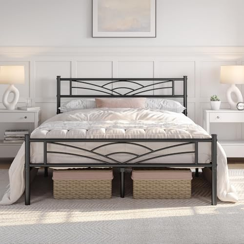Yaheetech Bettrahmen Metallbett Gästebett Bettgestell aus Metall, Modern Jugendbett mit Lattenrost, für Schlafzimmer Gästezimmer 140 x 200 cm/Schwarz