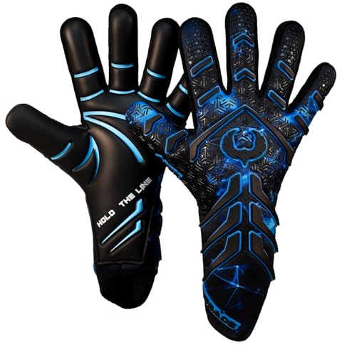Renegade GK Apex Orion 2.0 Professional Strapless Goalie Gloves | 4mm EXT Contact Grip | Black & Blue Soccer Goalkeeper Gloves (Size 9, Youth-Adult, Evo Neg. Cut, Level 5.5)