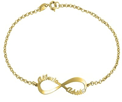 Pulsera Infinito Personalizada para Mujer - Plata de Ley/Chapado en Oro - Con Nombres - Regalo Emotivo para Madre, Abuela o Pareja - Mi Joya Personalizada
