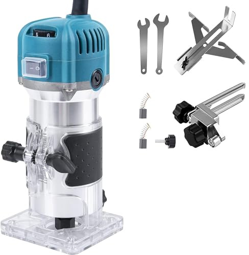 Fresa a mano elettrica per legno, 800 W, fresa professionale per legno, 6 velocità, 30000 giri/min, fresa con una sola mano, fresa per legno, pinza da 6,35 mm (01)