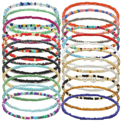 Wnddle 24 Stück fussketten für frauen, bunte Perlen fußkette, Damen Fußkettchen, Boho fußkette damen, boho schmuck, Bohemian Fußketten für Frauen Damen Mädchen Strand Schmuck