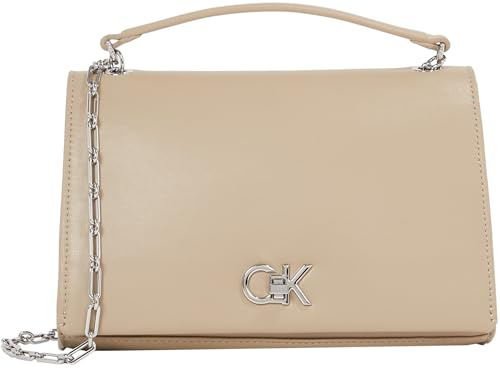 Calvin Klein Damen Umhängetasche Medium Chain Bag mit Drehschloss, Grau (Crockery), Einheitsgröße