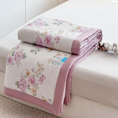 DOTBUY-SHOP 100% Cotton Quilted Bedspreads, Quilt Bed Throws Filling Duvet Super King Single Double Size Children's Bed Quilted Throw for All Season (Cream-Pink,150x200cm)
