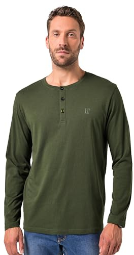 JP1880 - Menswear da Uomo, Taglie Forti, L-8XL, Henley, Basic, Maglietta a Maniche Lunghe, con Bottoni, Fino a 8XL