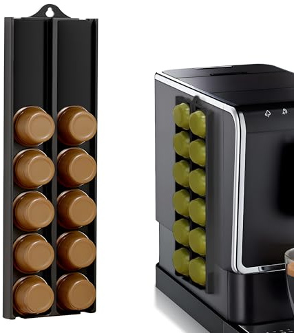 Nearockle Einstellbare Größe Wandmontage Kapselhalter Kompatible mit Nespresso Nespresso Vertuo Dolce Gusto TassimoKapseln, Selbstklebend Kaffeepads Aufbewahrung Capsule Holder(Schwarz, 1 Stück)