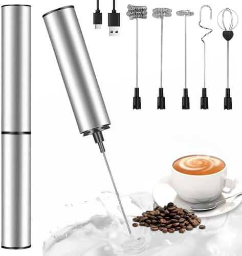 Mousseur à lait électrique portable avec 3 types de têtes de mélange, 2 vitesses, mousseur à lait rechargeable par USB, tige en acier inoxydable pour café, crème, œufs