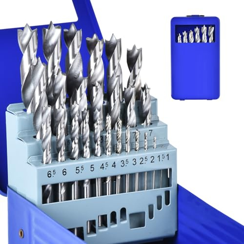 Juego de Brocas para Madera 1-13mm (25 Piezas) – HSS-G con Punta Brad Point para Agujeros Limpios y Precisos en Madera, DM y Plástico – Incluye Caja de Metal Duradera