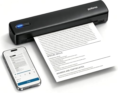 POLONO Portable Printer, D810 Inkless Bluetooth Thermal Printer Wireless for Travel, Compatible with iOS, Android, Laptop, Supports 8.5x11 US Letter for Office, Car, Home, Black