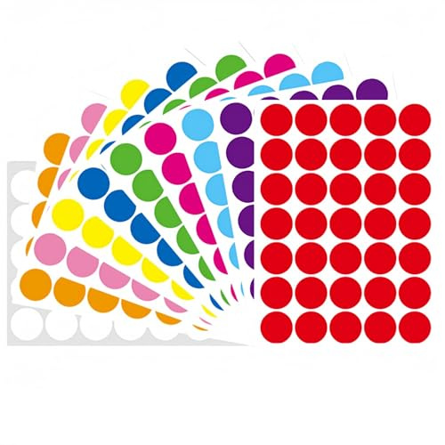 SamHeng 30mm Coloured Dot Stickers, 350 Pcs Circle Stickers Self Adhesive Sticky Dots Round Dot Labels 10 Assorted Colour Coding Labels for DIY Crafts Calendar Inventory Organising Marking Decoration