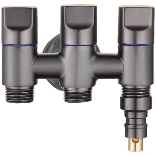 Válvula desviadora de agua de 3 vías, divisor de salida triple de acero inoxidable para lavadora, inodoro, bidé, gris oscuro, diseño compacto (B)