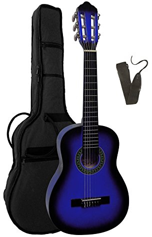 1/4 GITARRE - KONZERTGITARRE IM SET - KINDERGITARRE - CLASSIC - BLAU-SCHATTIERT - DECKE LINDENHOLZ - TASCHE - BAND - K3