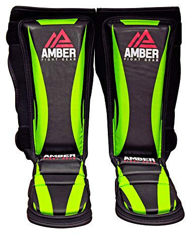 Amber Fight Gear MMA Shin Guards and Instep Foam Leg Pads Muay Thai Foot Protective Gear Boxing Kickboxing Training Sparring Protector
