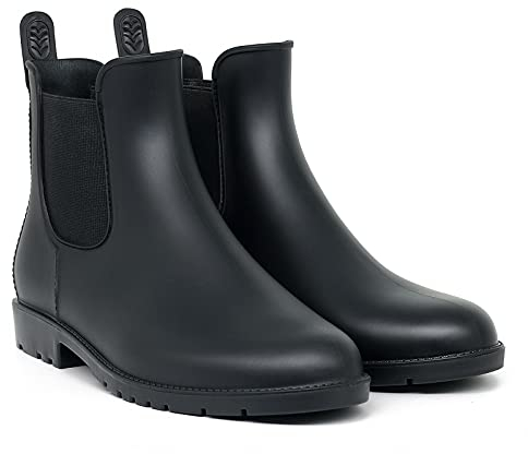 Geweo Gummistiefel Damen Halbhoch Chelsea Herren Wasserdicht Regenstiefel Frauen Atmungsaktiv Stiefel Gummi Kurzschaft Flach Dicke Sohle Arbeitsstiefel Schwarz Gr. 38