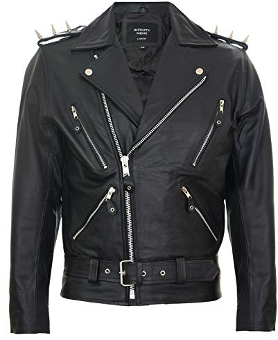 Infinity Leather Chaqueta de Motociclista Tassled Brando de Cuero Para Hombre FRINGE Hide Picos Bender S