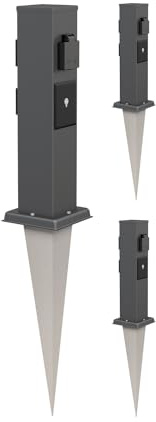 ledscom.de 3 x Polly presa da giardino a colonna con picchetto a terra per esterni, IP44, 3 vie, Smart Home, antracite, quadrata, 38cm