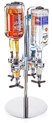 True 4-Bottle Dispenser, Novelty Drink Dispenser for Whiskey, Bourbon, Vodka, Gin, and Spirits, Fun Bar Cart Accessories for Home Bar, Man Cave, or Liquor Cabinet Decor, Set of 1, Liquor tap