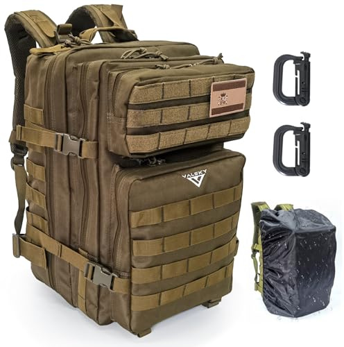 VALSKY® Mochilas Militares Molle 45L con Parche Bandera de España + Dos mosquetones + Funda impermeable - Mochila Táctica Militar.