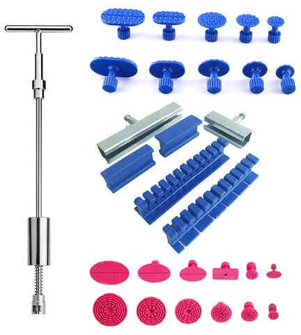 BxuxJar Dent Puller Slide Hammer, 2 in 1 Car Dent Repair Puller Paintless Auto Body Tools with 22 Suction Dent Puller Tabs 2 Stainless Steel Grooves and 4 Puller Lines