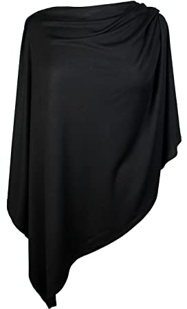 Scarf& Cotton Blend Jersey Poncho Lightweight Versatile Wearable (Black)