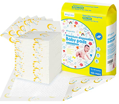 Baby Einweg-Wickelunterlagen, 100 Stück, Inkontinenz-Unterlage, Windelwechseleinlagen, schnell absorbierend, weich, atmungsaktiv, wasserdicht, auslaufsicher, 33 x 45,7 cm