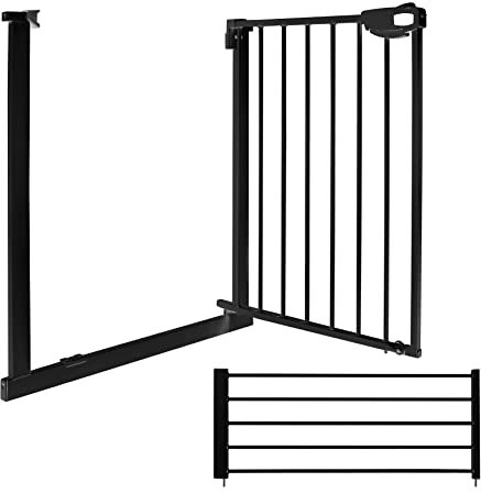 Froadp Griglia di protezione per le scale senza foratura, per bambini, stabile, di sicurezza per bambini, nera, automatica, per bambini, per gatti, cani, animali domestici (105-115 cm)