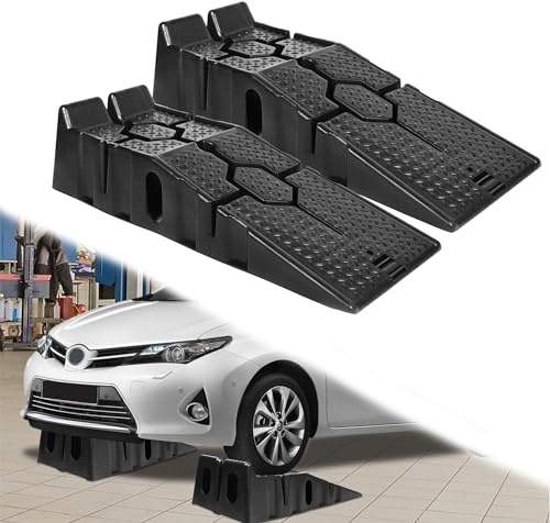 YRHome Rampa de Carga Pesada de Plástico, 2 Unidades, Plataforma Elevadora, Cuñas de Coche Con Protección Contra Sobrecarga - 90 x 33 x 22 cm
