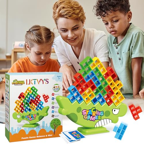 Lktvys Dinosaur Tower Stack Game, 64PCS Large Smooth Blocks – Vibrant STEM Toy Gift for Kids 3+ & Adults | Stacking Balance Game Builds Focus & Creativity | Ideal for Classroom, Parties & Social Play