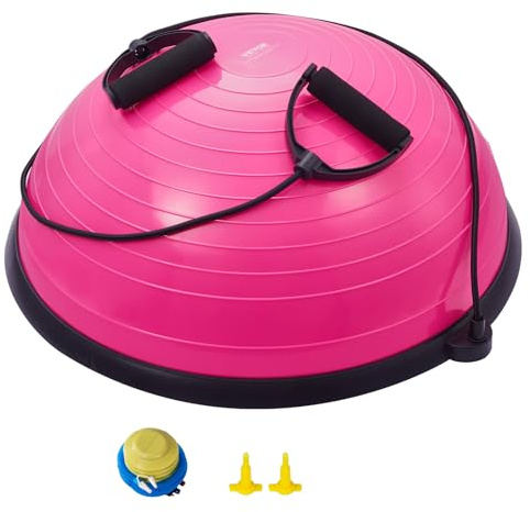 VEVOR Half Exercise Ball Trainer, 23 inch Balance Ball Trainer, 660lbs Capacity Stability Ball, Yoga Ball with Resistance Bands & Foot Pump, Strength Fitness Ball for Home Gym, Full Body Workout, Pink
