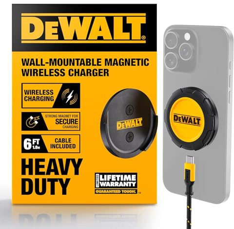Dewalt Heavy Duty Wireless Charger, 15W Max Cell Phone Charger, Fast Wireless Charging Pad For Magsafe Compatible Iphone 16/16 Plus/16 Pro Max/15/14/13/12, Includes Wall Mounting Plate (No Ac Adapter)
