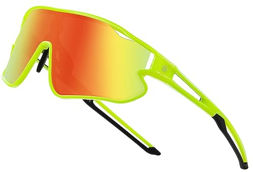 DUCO Occhiali da sole per bambini ragazzi baseball occhiali da sole leggeri TR90 montatura UV400 sport ciclismo occhiali da sole per ragazzi ragazze DK268, Fluore Verde Telaio Nero Temple Revo Orange