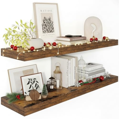 Vivelove 12 Inch Deep Floating Shelves 36â Set of 2, Rustic Brown