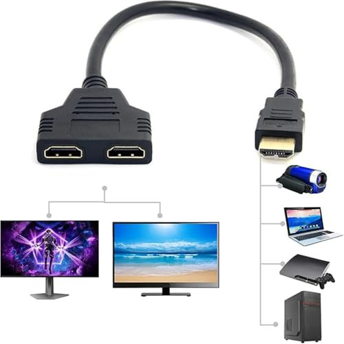 keyxer Répartiteur HD-I 1x2 - Double Sortie HD-I, Répartiteur 1 Entrée 2 Sorties Simultanées pour Étendre Écran sur 2 Moniteurs/TV - Compatible PC/PS5/Projecteur 4K - pour Home Cinéma/Bureau/Jeux