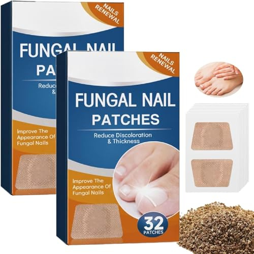 Toenail Fungus Patches For Nail Renewal - Extra Strength For Damaged And Split Toenails With Breathable Nonwoven Adhesive Overnight Support, Gentle Formula For Adults, 32 Patches Per Box