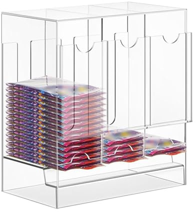 Dispensador acrílico de paquete de refuerzo, dispensador de tarjetas de 3 ranuras para 120 paquetes de refuerzo, compatible con tarjetas coleccionables, BoosterPacks, deportes y más, apilable