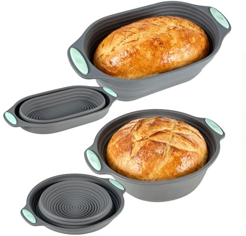 SUNNYNEST 2pcs Silicone Foldable Bread Fermentation Basket Set,Bread Proofing Basket,Bread Making Tools for Baking & Proofing Artisan Bread