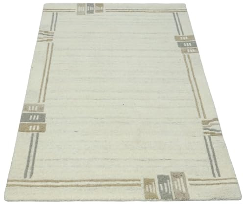 Teppich 100% Natur Wolle Ungfärbt, Nepal Handgefertigt Orientteppich 12 Design