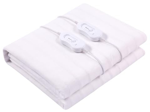 Bricozone Scaldaletto Elettrico Matrimoniale 160x140 Con Doppio Telecomando 3 Livelli Di Temperatura Timer 8 Ore Sistema Anti Surriscaldamento Lavabile In Lavatrice In Morbido Poliestere Bianco