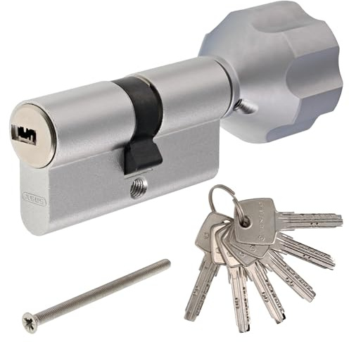 ToniTec Knaufzylinder TEC440 by ABUS Schließzylinder mit EasyTurn großer Knauf silber Zylinderschloss Knauf verschiedenschließend 55/35K mit 6 Schlüssel