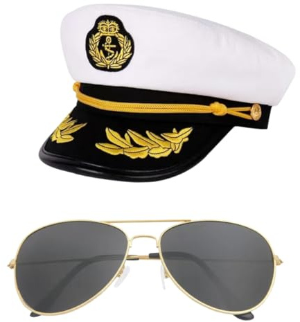LUDHEP Set de disfraz Capitán, con gorra de capitán estilo marino, gafas de piloto para carnaval y fiestas de disfraces hombre y mujer