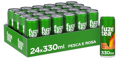 Fuze Tea, Bevanda Rinfrescante Analcolica di Té al Gusto Pesca e Rosa, con Zuccheri ed Edulcorante - 24 Lattine da 330 ml