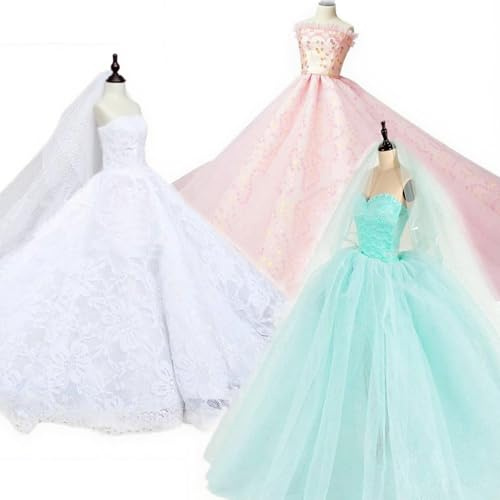 Abree 3 pièces Robe de Mariage Blanche en Dentelle Mode Princesse pour La Poupées Mannequinse (A)