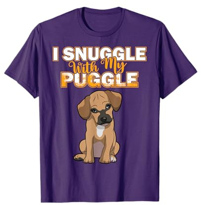Funny Puggle Shirt Women's Puggle T-Shirt I Snuggle With My Puggle Shirt Black Cartoon Short Sleeve Size Small
