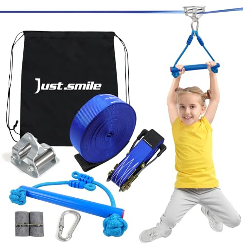 Zip ine Kit for Kids,Stainless steellackline Pulley Slider with Swing seat Zip line,Kids Zipline kit for Backyard with 60ft Ninja Slackline